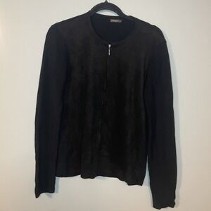 J McLaughlin Size M Black Faux Sueded Front‎ Cashmere Blend Knit Back Top Zipper